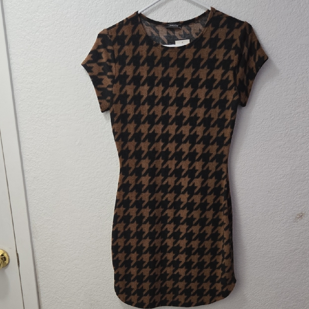 Rhapsody Houndstooth Mini Dress - Black and Brown
